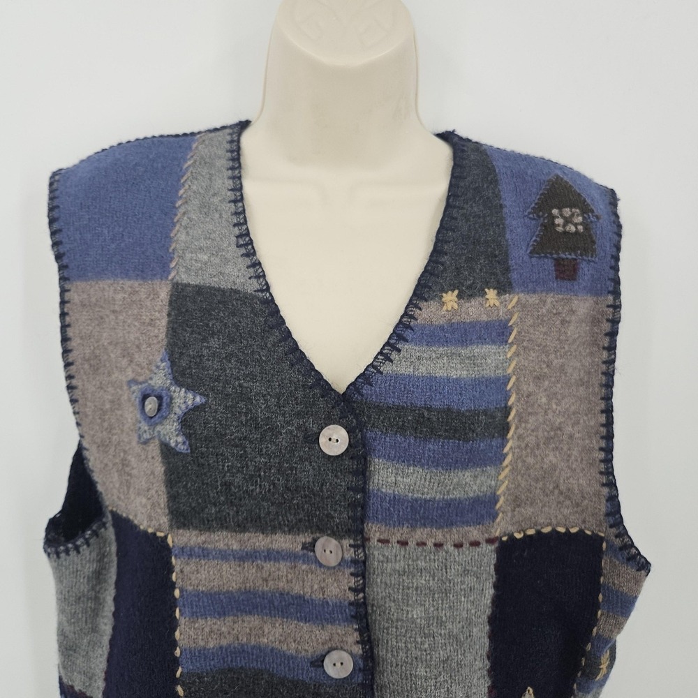 VTG Woolrich Sweater Vest Women L Navy Wool Patchwork 90s Cabincore Grandmacore - Picture 4 of 13
